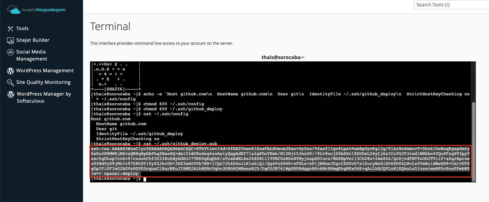 Terminal - exibindo a nova chave publica