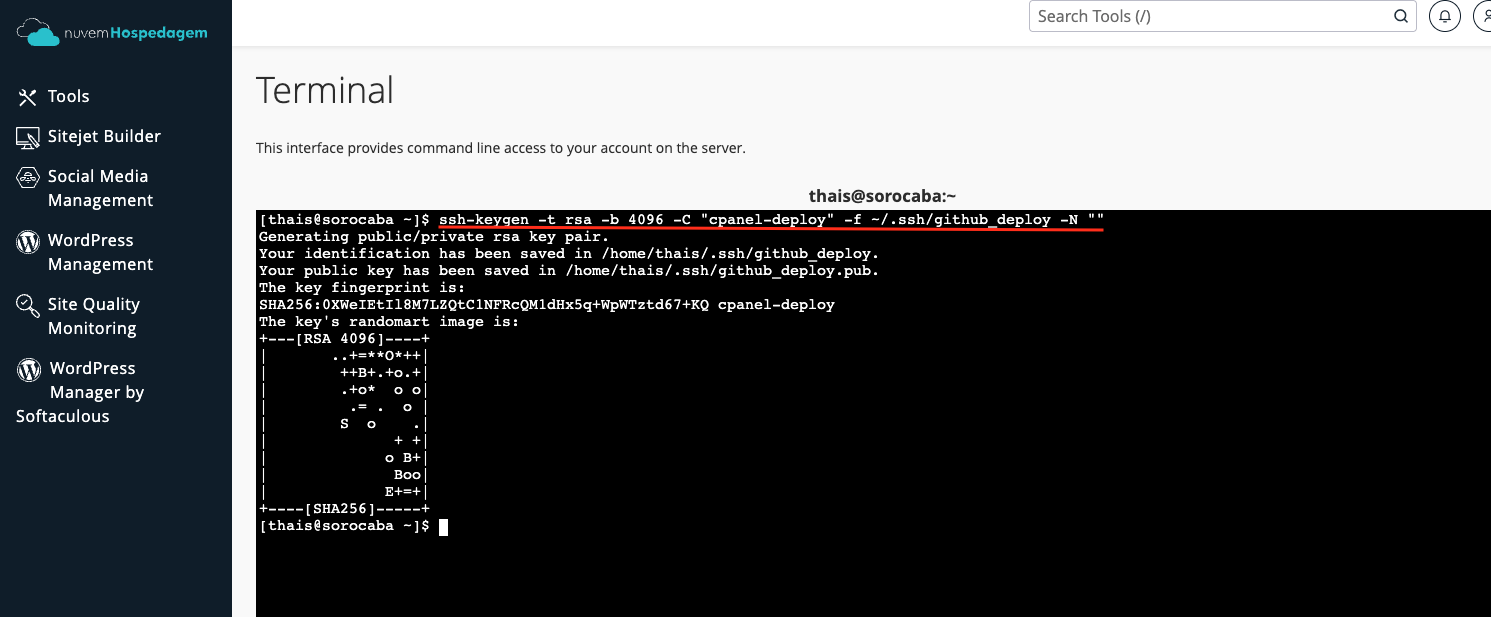 Terminal - geracao da nova chave sem passphrase