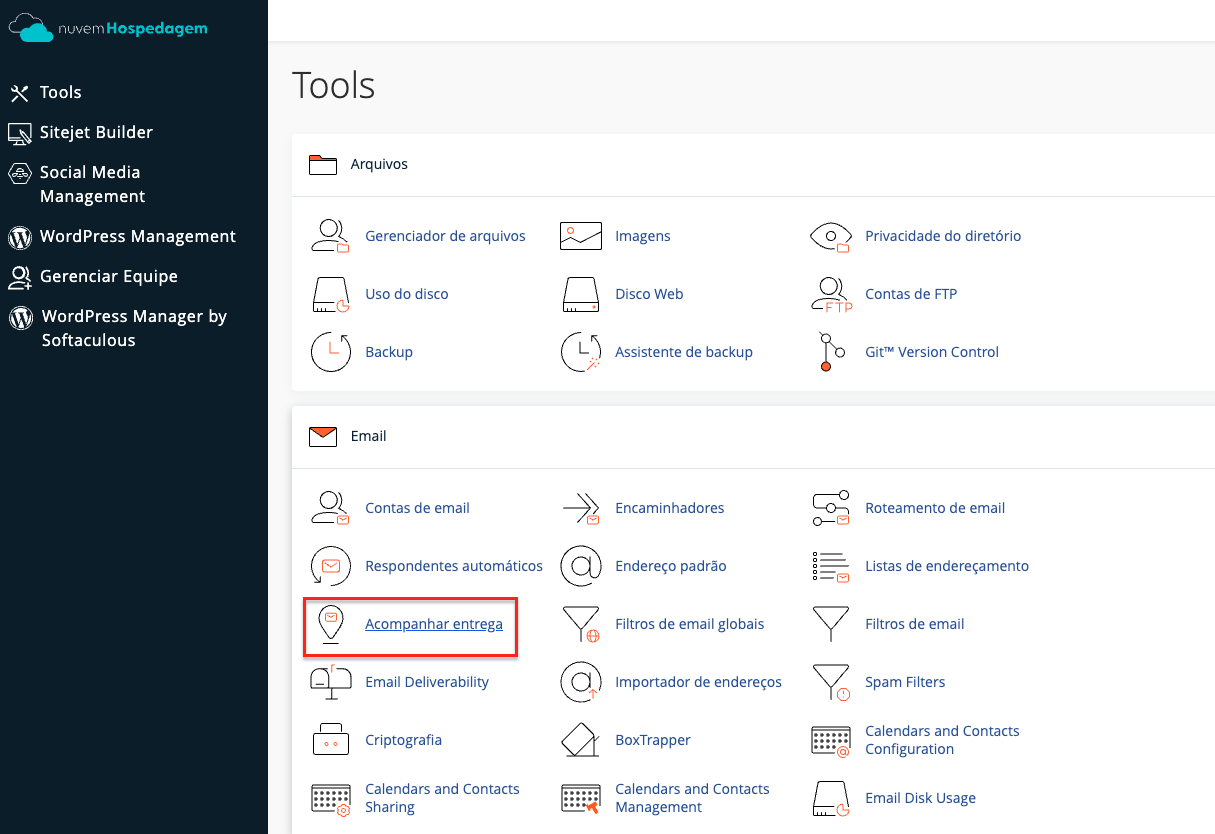 Ferramenta Acompanhar Entrega no cPanel